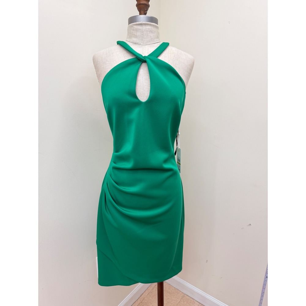 Siena Halter Sheath Dress Women 14 NWT Green Keyhole Ruched MSRP $108